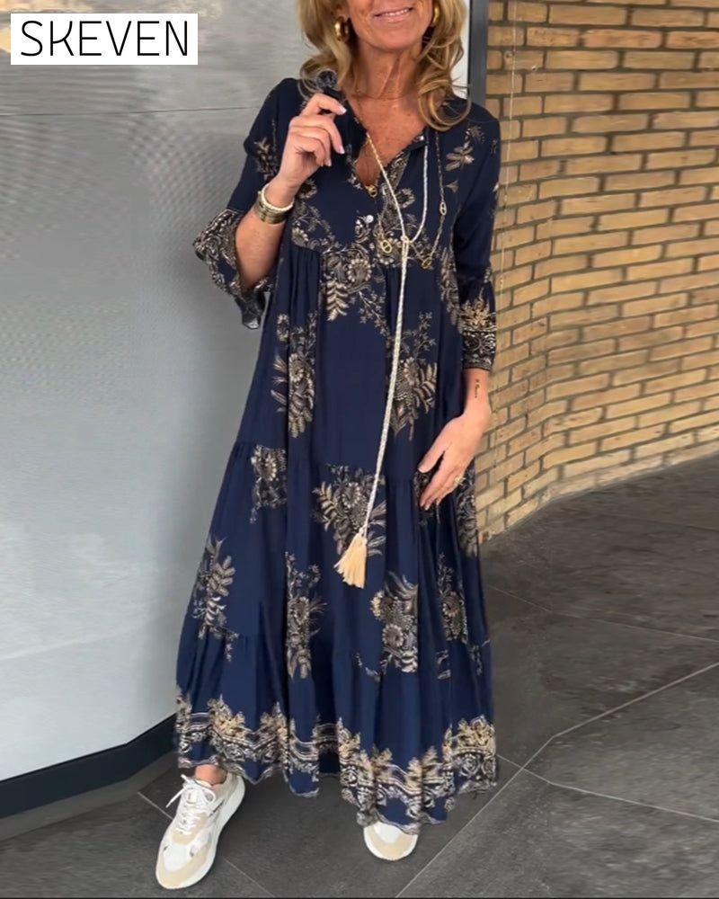 V-neck Vintage Loose Dress
