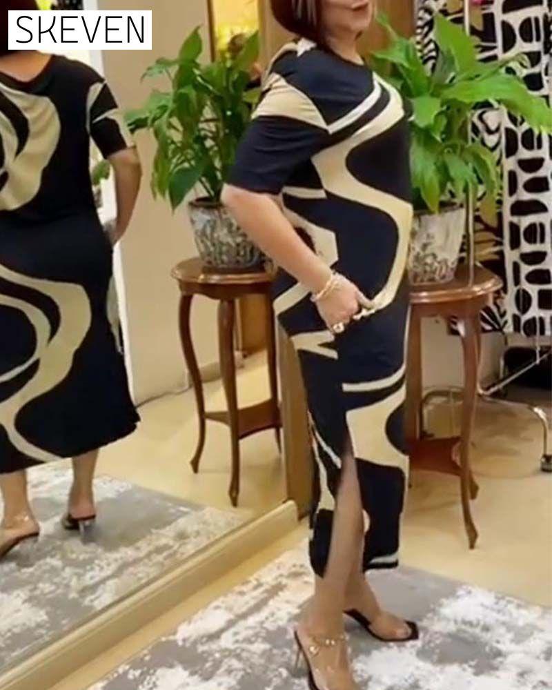 Casual print slit dress