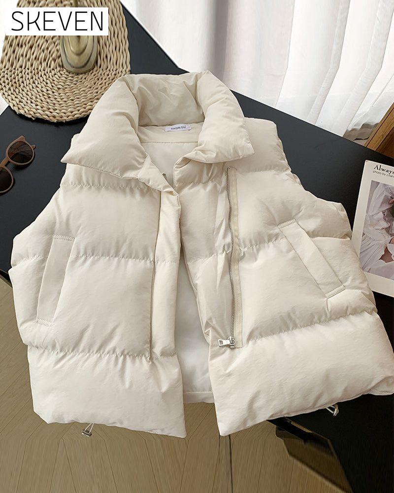 Einfache, einfarbige, ärmellose Steppjacke mit Reißverschlusstasche