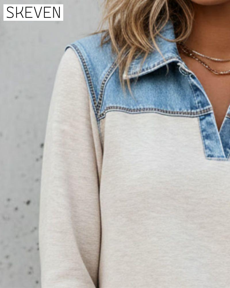 Modisches Sweatshirt mit farblich abgesetztem Revers