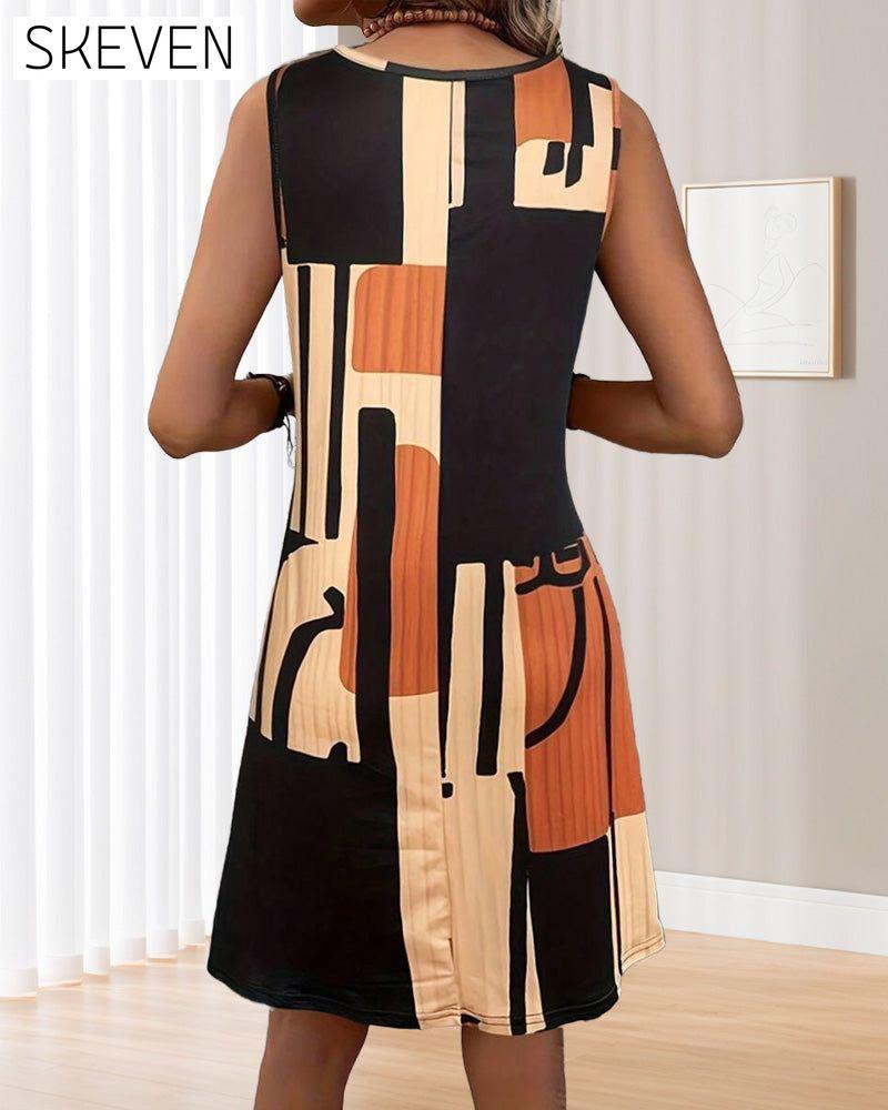 Ärmelloses Kleid mit Rundhalsausschnitt und Retro-Print