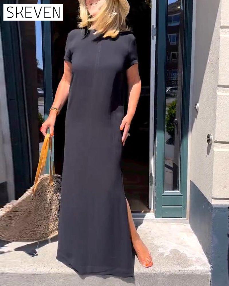 Solid color short sleeve elegant dress casual dresses summer
