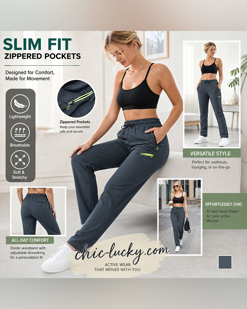 Zip Pocket Straight-Leg Pants