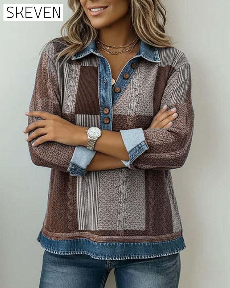 Sweat-shirt imprimé à manches longues et blocs de couleur