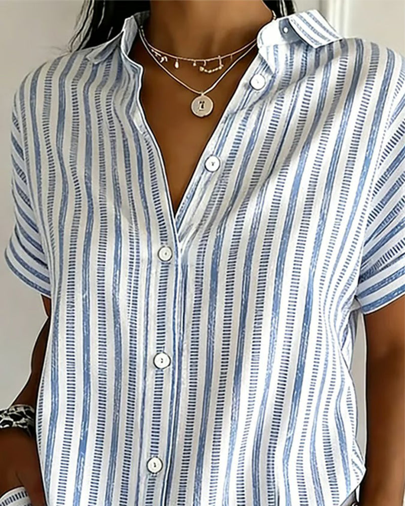 Button-Down Striped Short-Sleeved Shirt