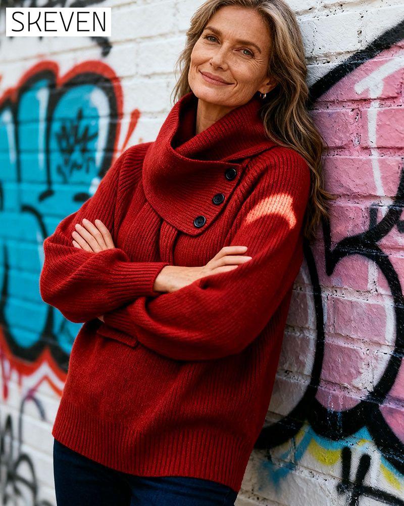 Scarf Collar Fashion Solid Color Pullover