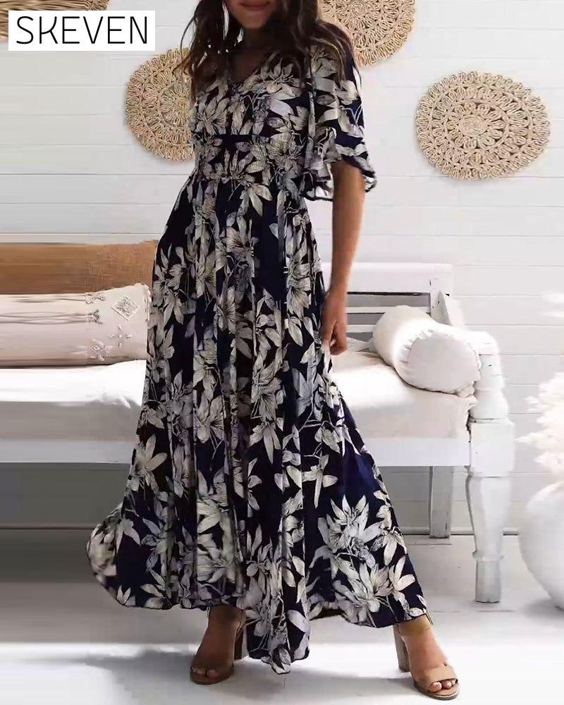Elegant floral half-sleeve dress