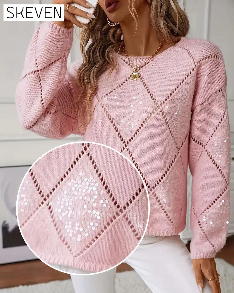 Elegant Hollow-Out Sequin Pullover