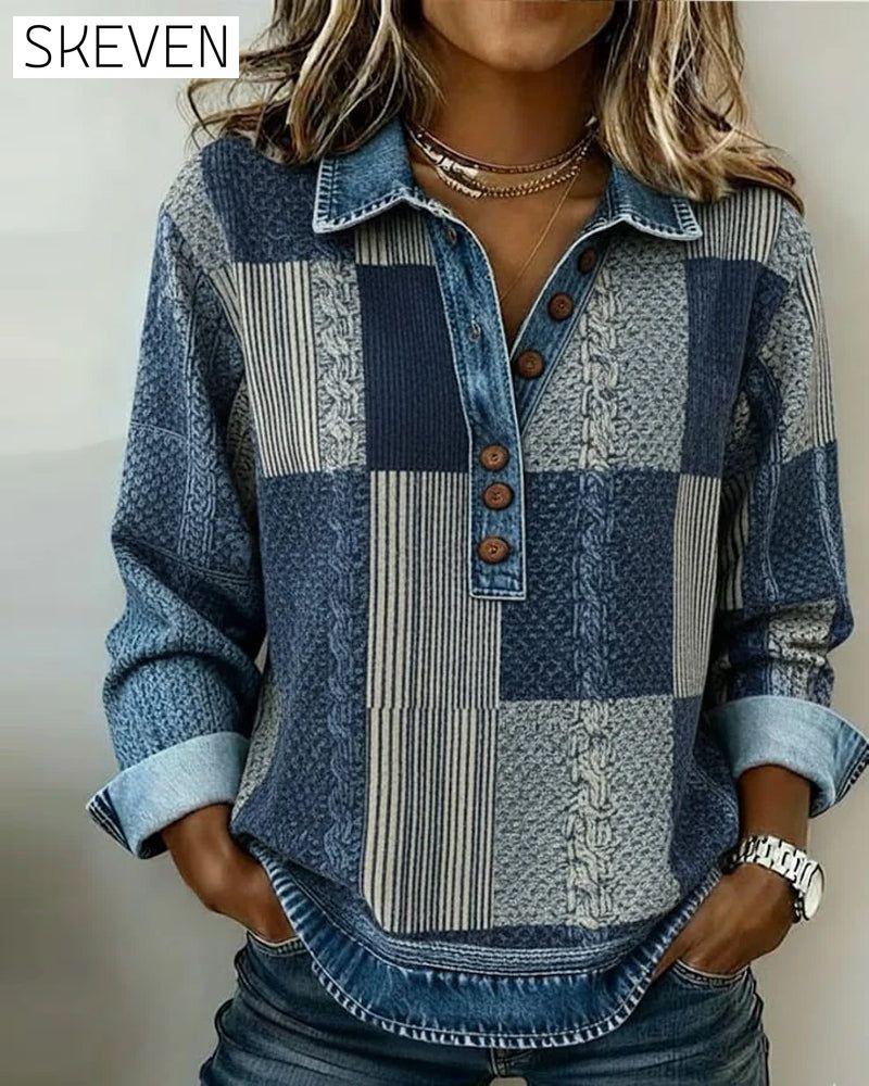 Sweat-shirt imprimé à manches longues et blocs de couleur