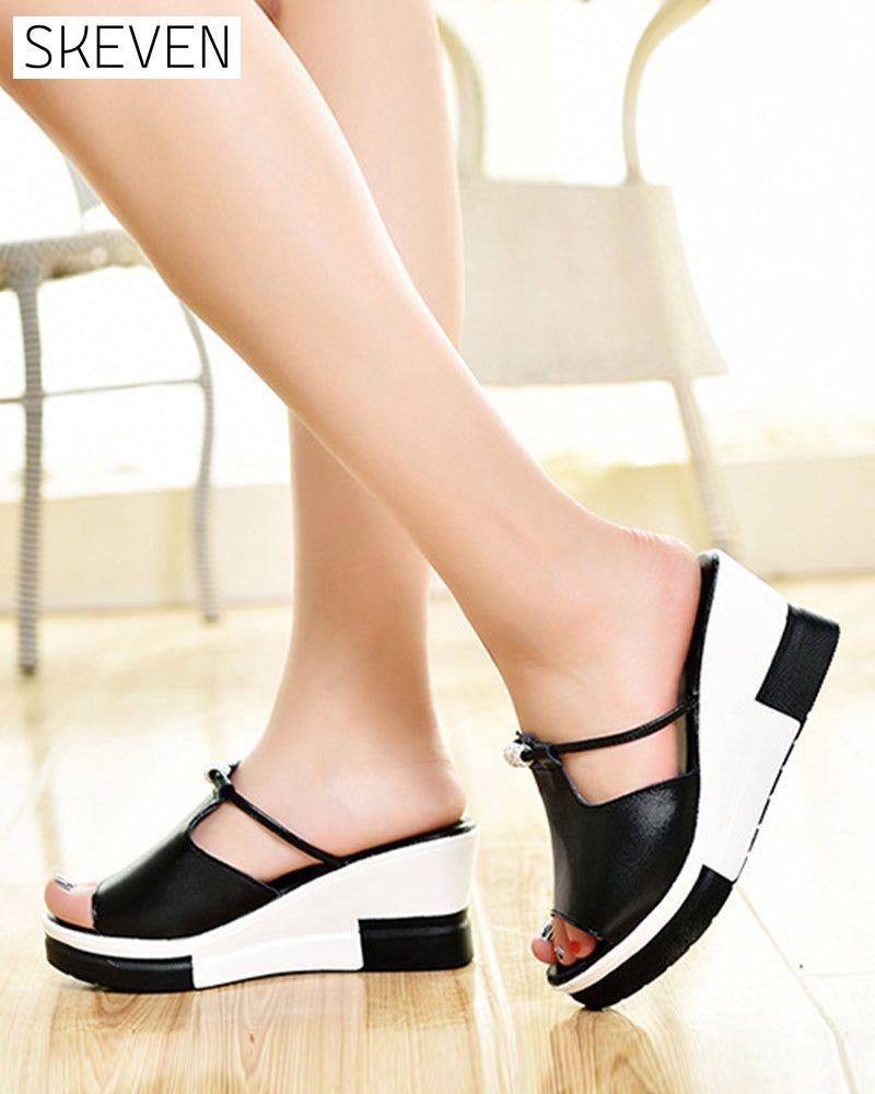 Colorblock Open Toe Wedge Sandals