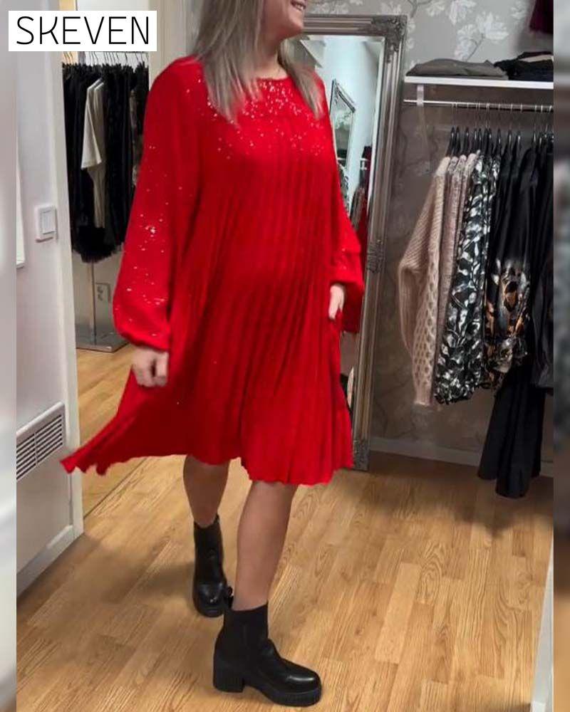 Locker geschnittenes Kleid mit Puffärmeln und Raffungen