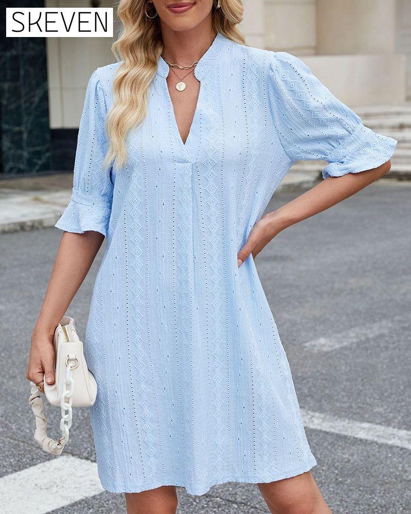 Solid Color V-Neck Dress