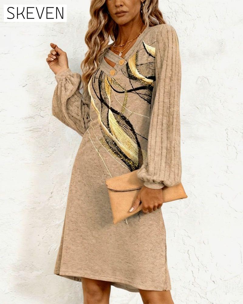 Robe droite imprimée à manches longues