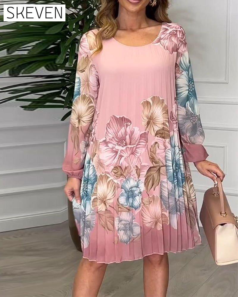 Elegant Floral Pleated  Dress