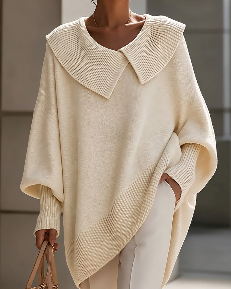 Irregular Lapel Solid Color Pullover