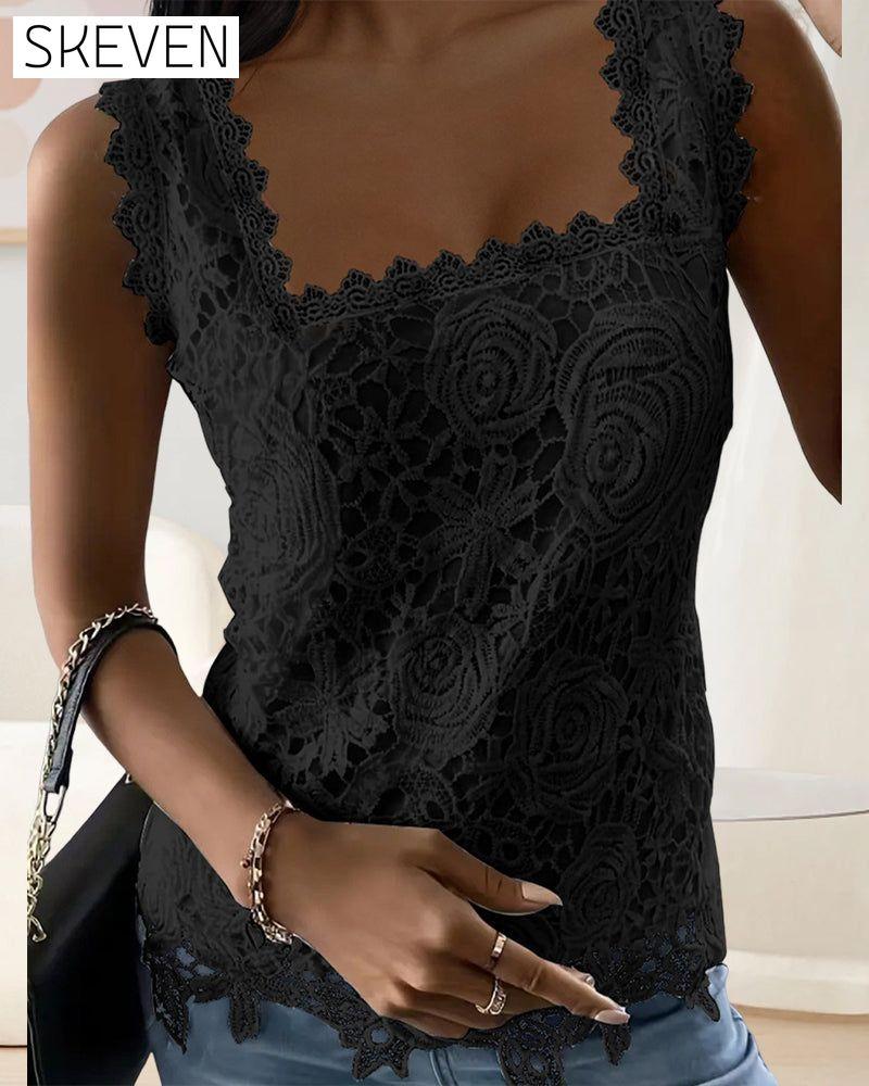 Square collar lace temperament tank top