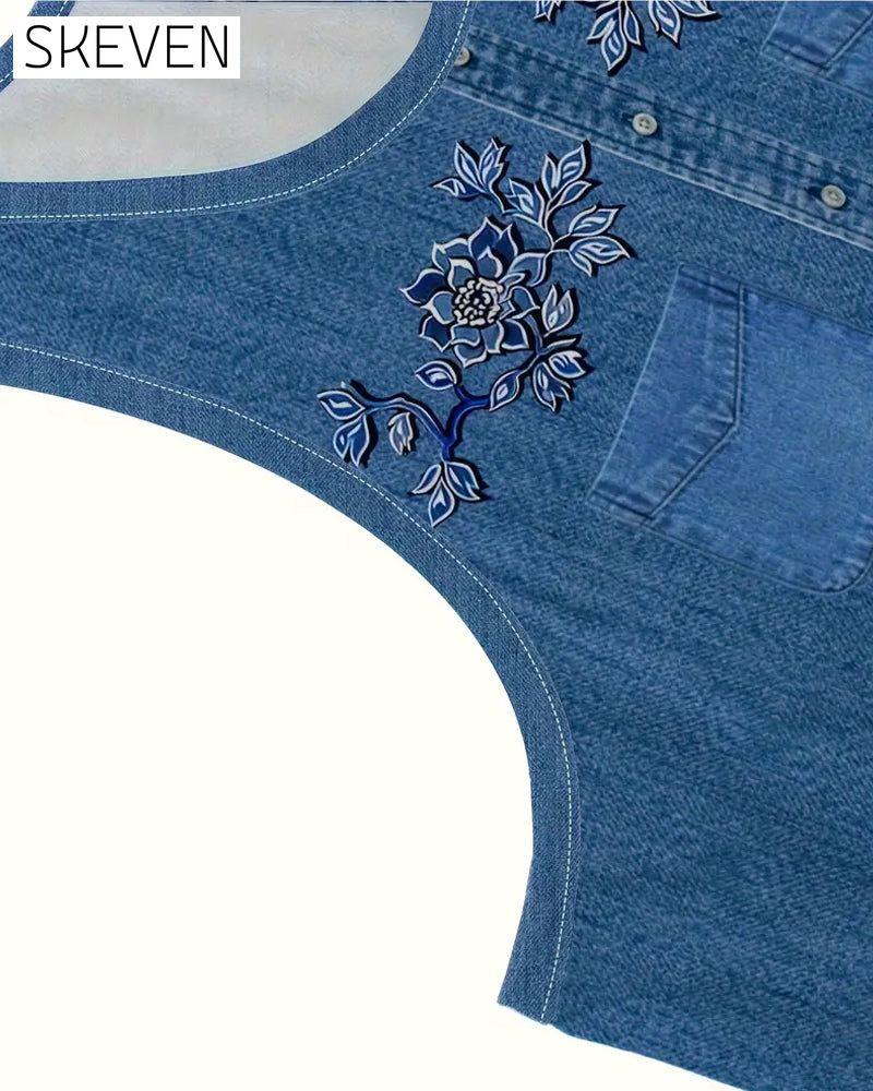 sleeveless Imitation Denim Dress