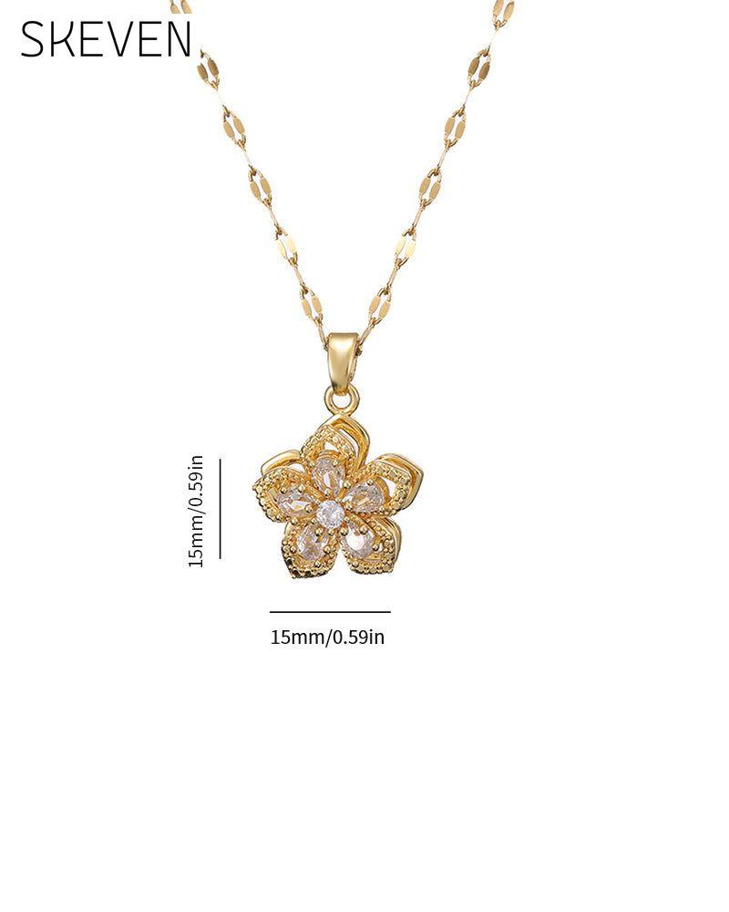 Five-petal flower 360° rotating pendant necklace