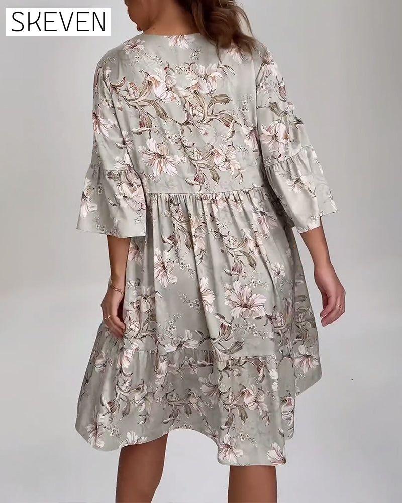 Bell sleeve floral print dress