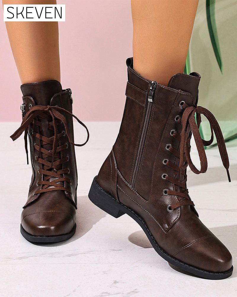 Women's Round Toe Side Zipper Leather Orthopedic Boots
