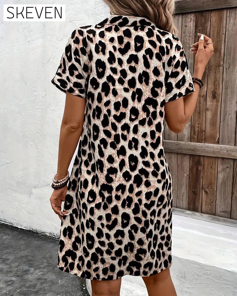 Lapel Slim Leopard Print Dress