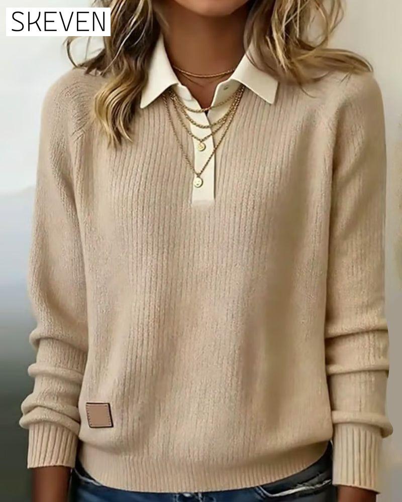 Lapel Patchwork Pullover Jumper