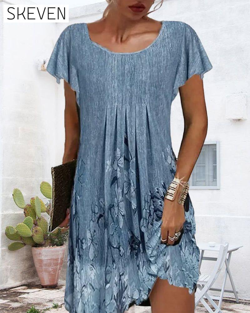 Ruffled Sleeves Printed Dress
