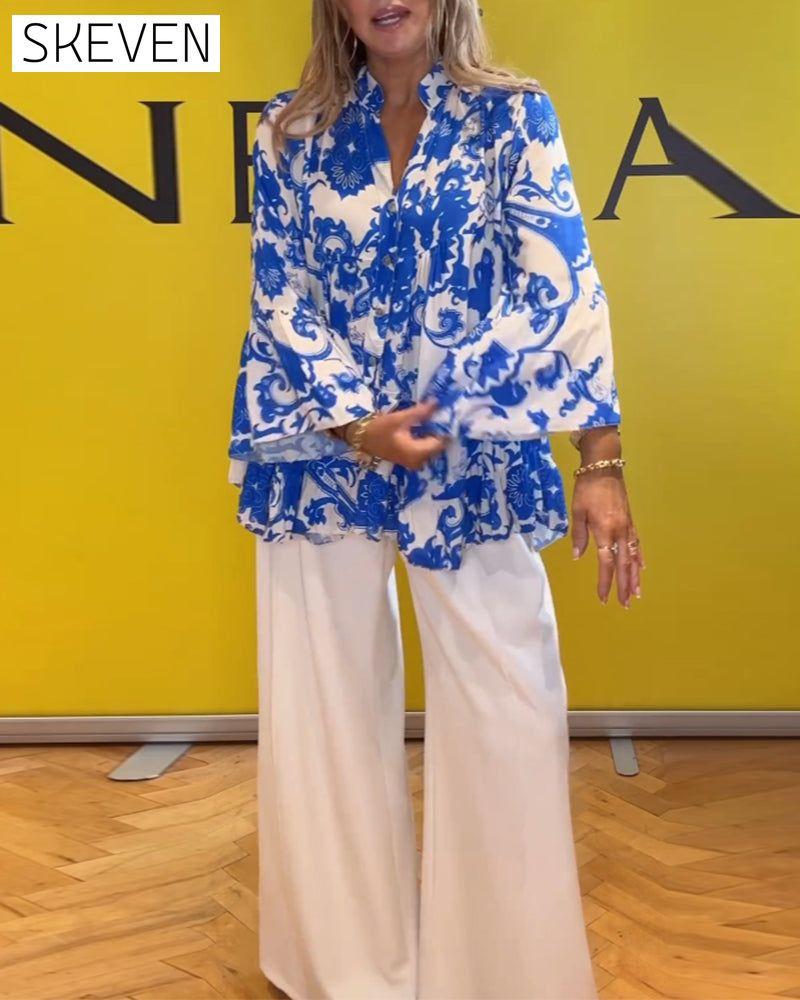 Long sleeve fresh printed blouse