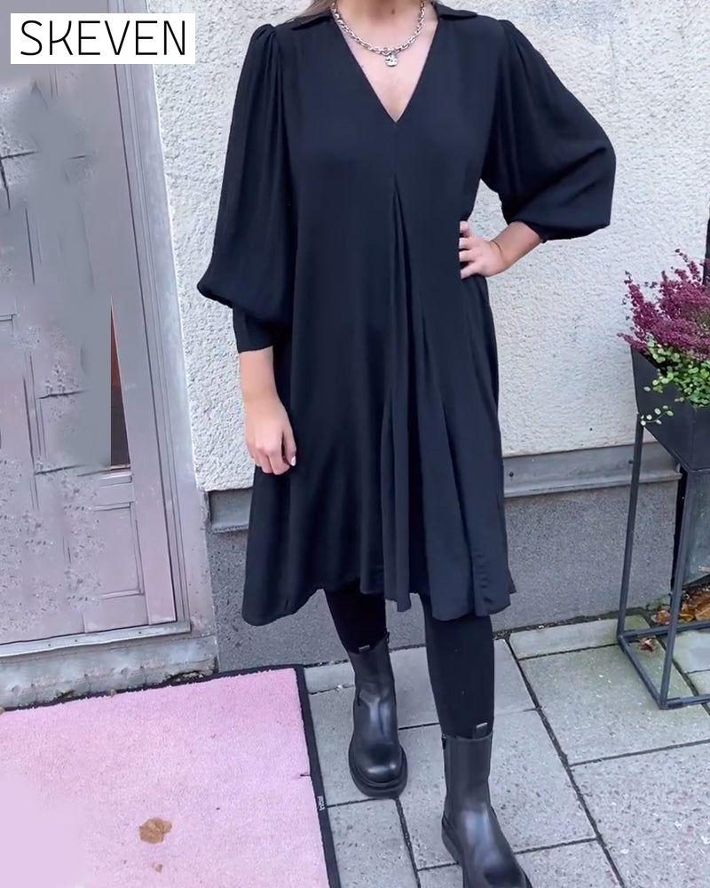 V-Neck Fashionable Lantern Sleeve Dress