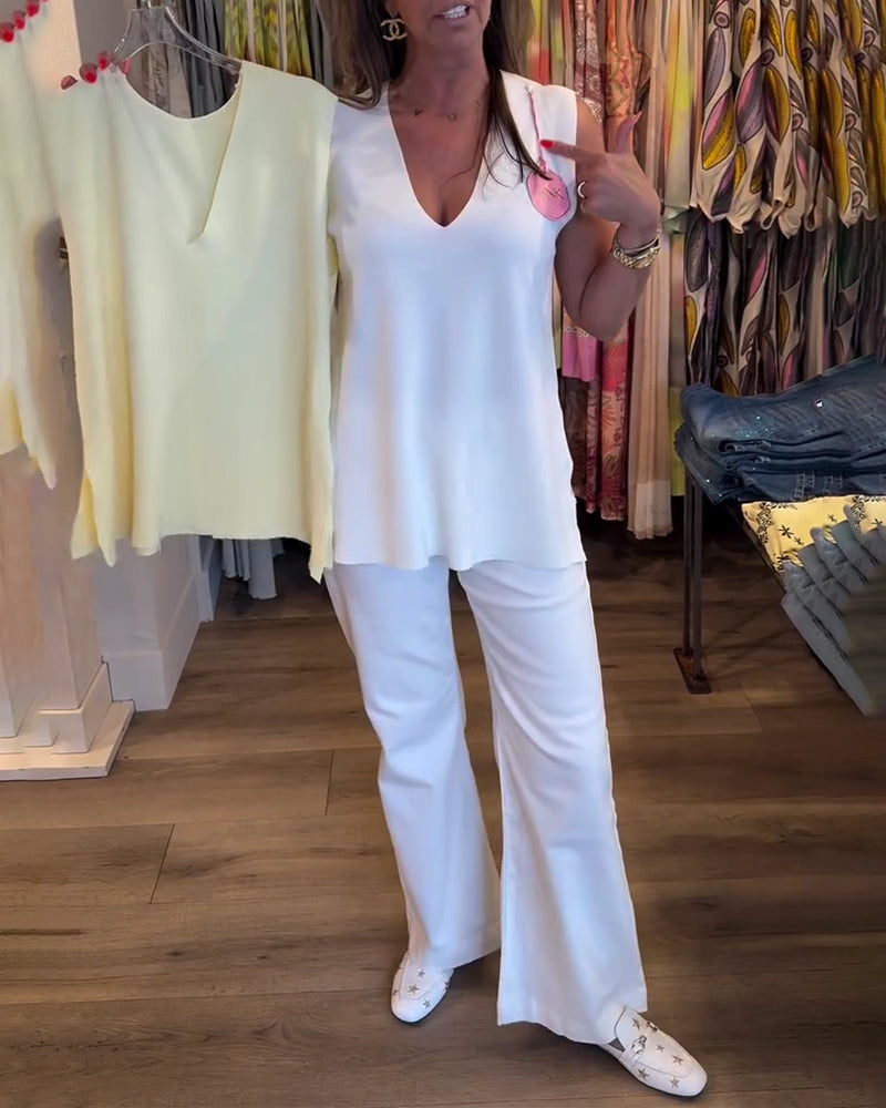 V-Neck Sleeveless Solid Tank Top