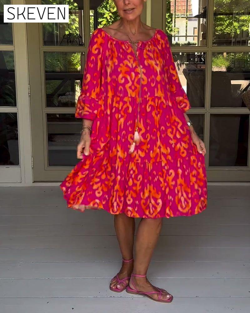 locker sitzendes, bedrucktes Kleid mit Glockenärmeln