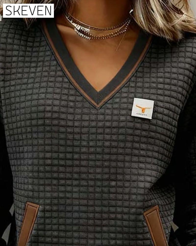 Casual Long-Sleeved V-Neck Sweatshirt