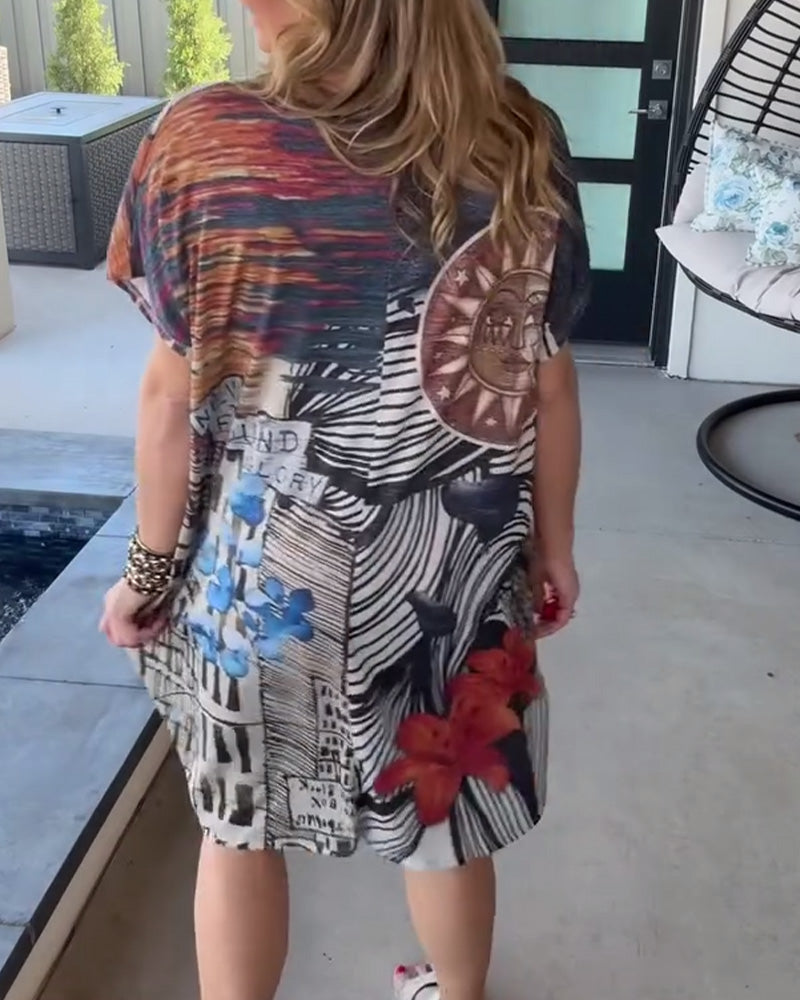 Graffiti Print Casual Shift Dress