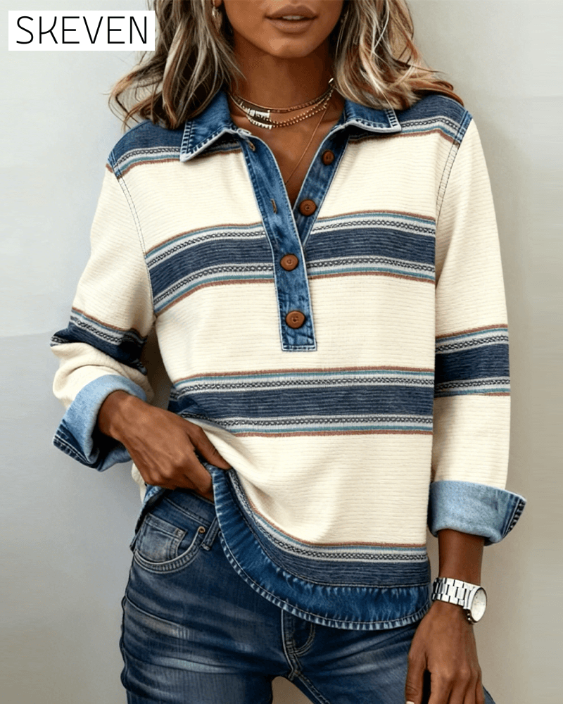Langärmeliges Sweatshirt mit Farbblockmuster und Kragen