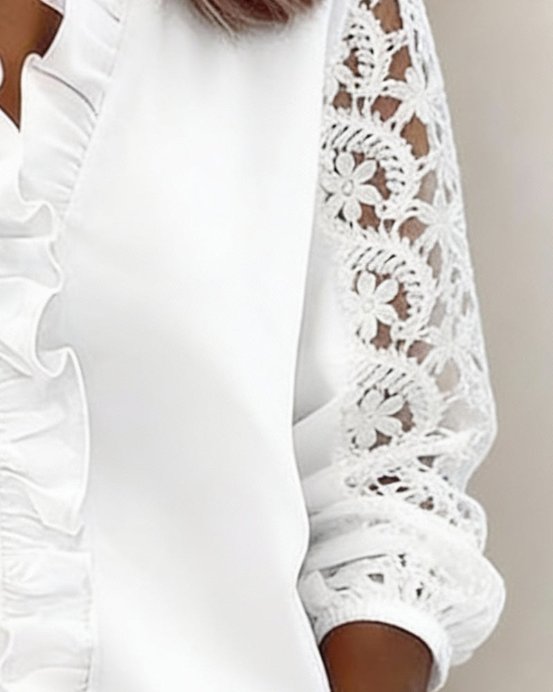 Lotus V-Neck Patchwork Lace Blouse