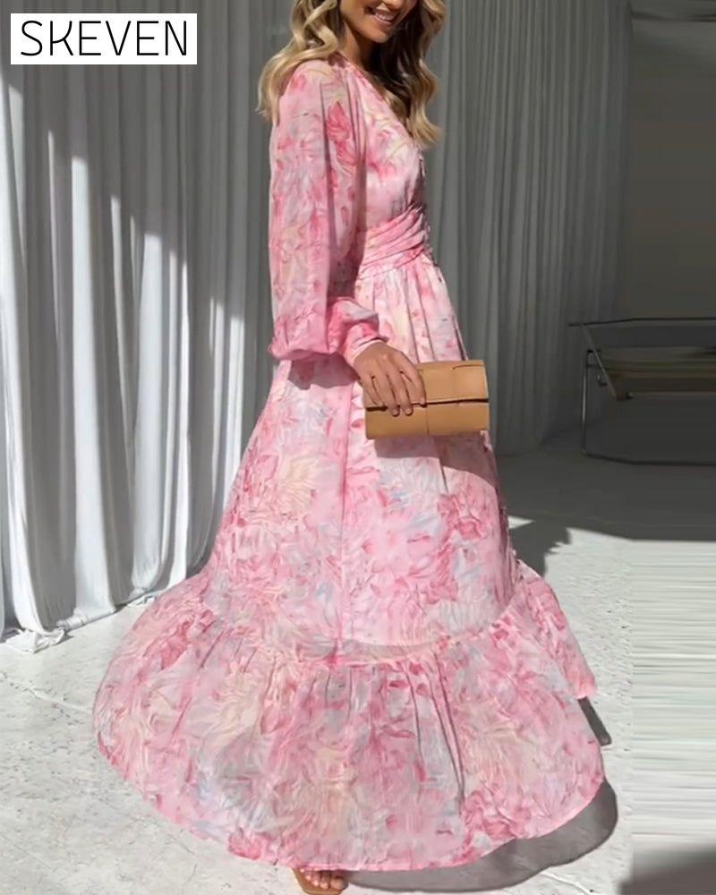 Gentle button print long dress casual dresses spring summer