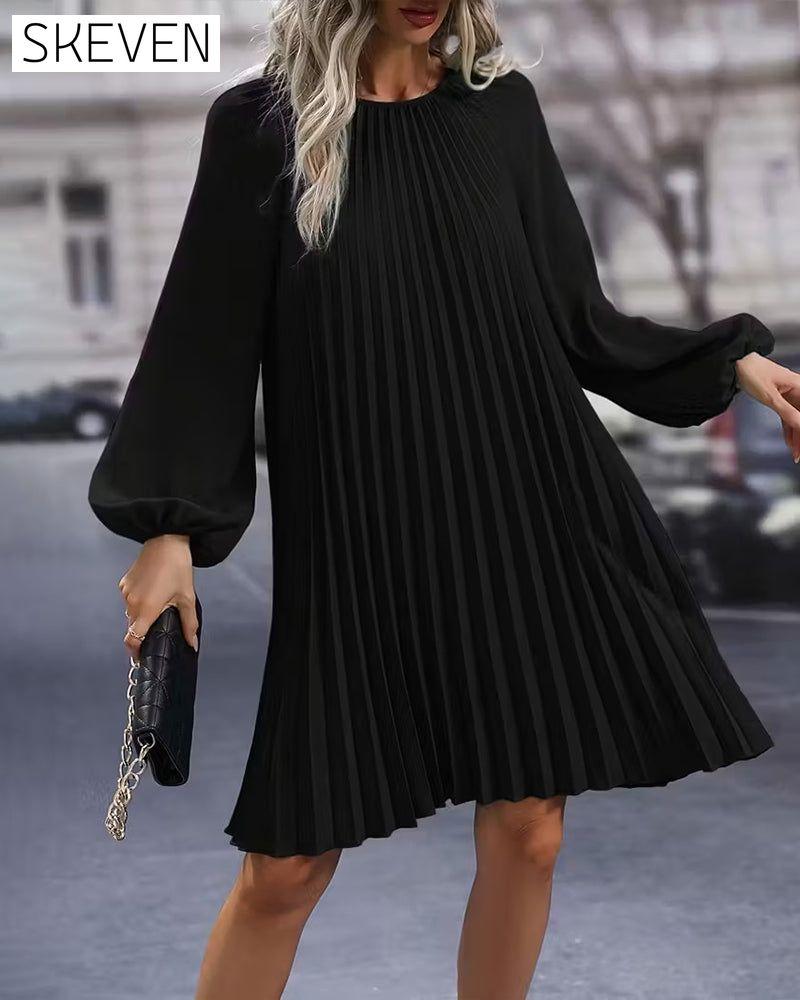 Fashion Solid Color Pleated Dress