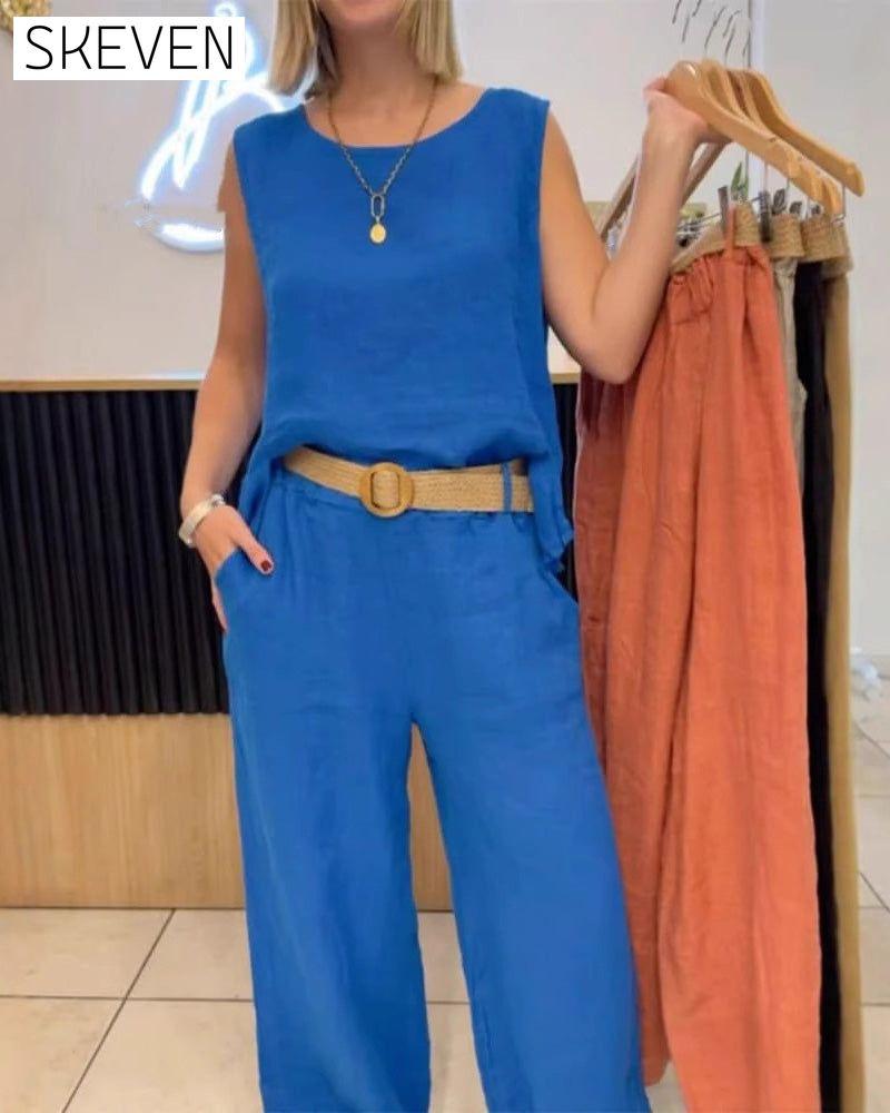 Set aus ärmellosen Hosen in Unifarben aus Baumwolle und Leinen