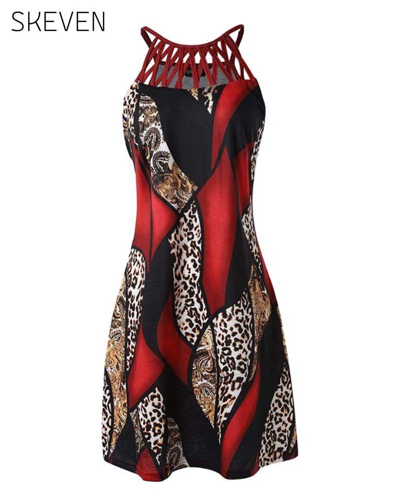 Hollow sleeveless contrast color dress