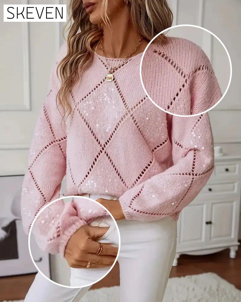 Elegant Hollow-Out Sequin Pullover