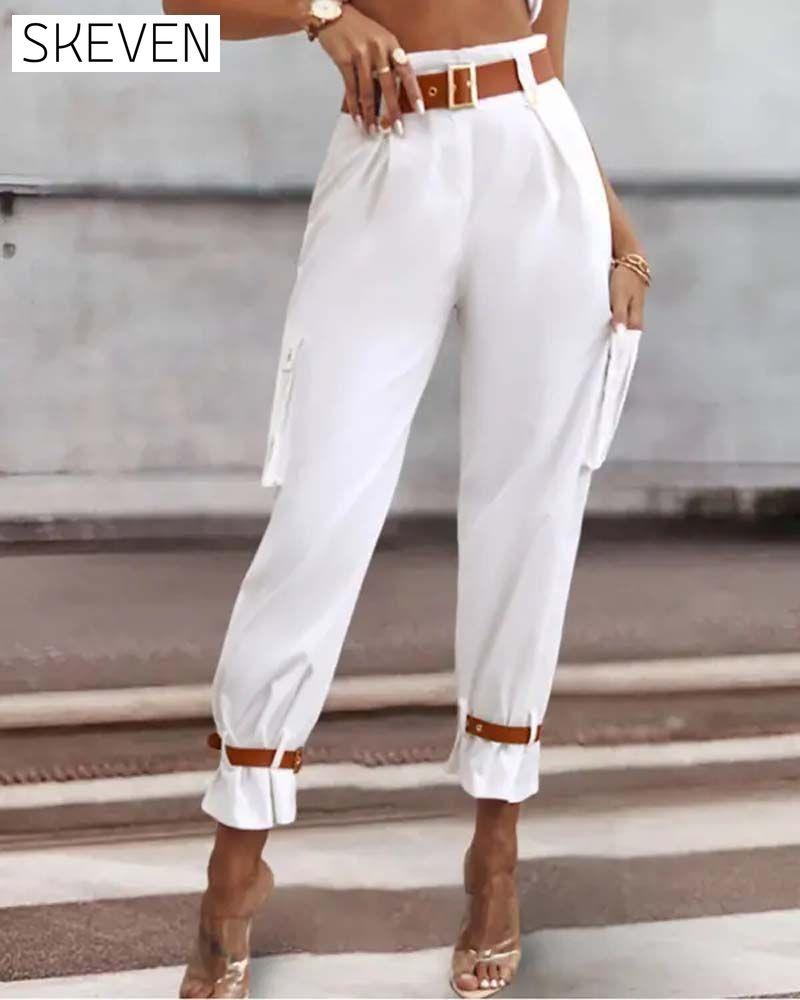 Solid color pocket casual cargo pants pants spring summer