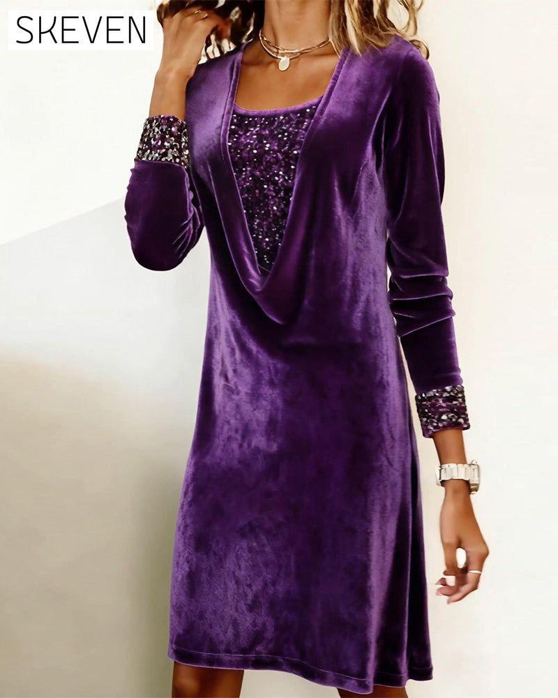 Elegant Sequined Patchwork Dress