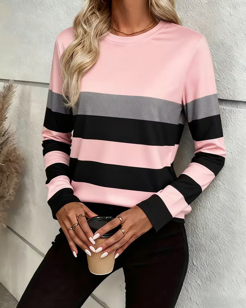 Round Neck Stripe Casual Top