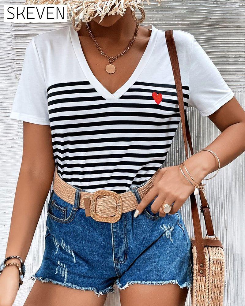 V-Neck Striped All-Match T-Shirt
