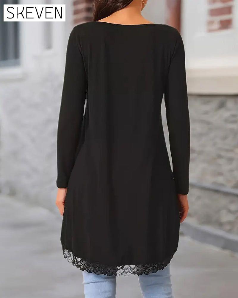 Irregular Long-Sleeved Mesh Patchwork Top
