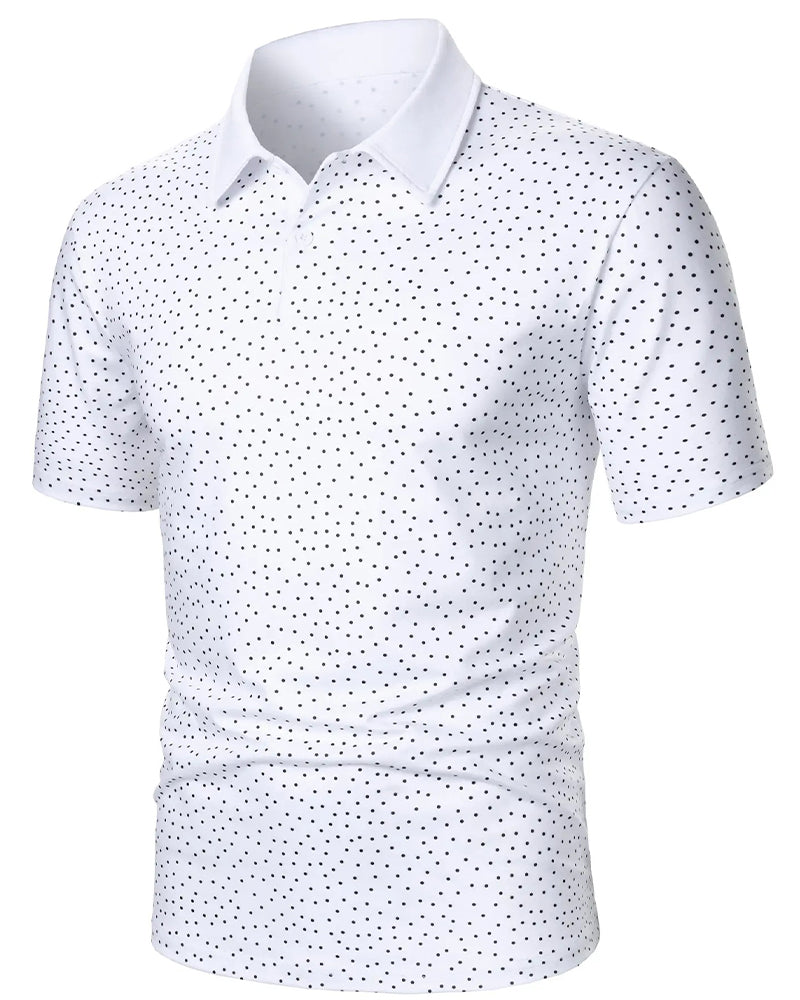 Casual Polo-Collar T-Shirt With Small Polka Dots