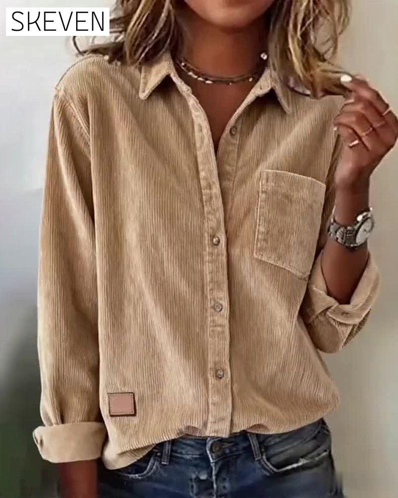 Chemise à revers en velours côtelé tendance