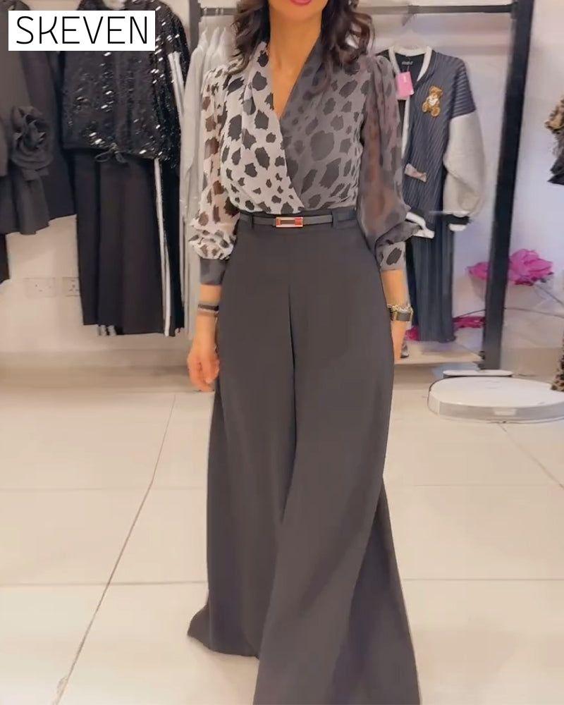 Elegantes Set mit V-Ausschnitt und weitem Bein