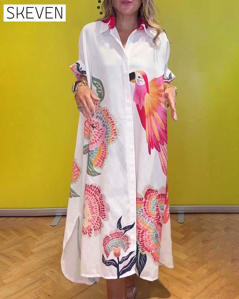 Robe longue imprimée à revers