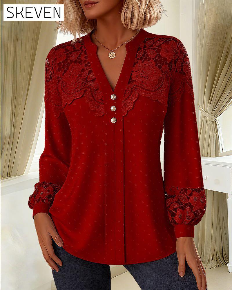 V-Neck Spliced Loose Blouse